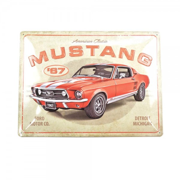 Cartel de estaño "Ford Mustang - GT 1967 Rojo" 30 x 40 cm