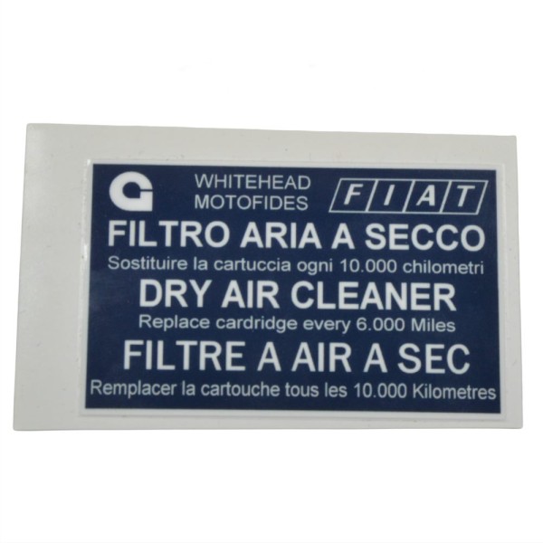 Aufkleber für Luftfilterkasten "Filtro Aria a Secco" Fiat