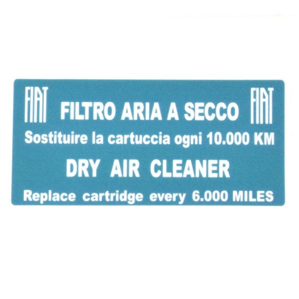 Autocollant pour boîtier de filtre à air 'FILTRO ARIA A SECCO