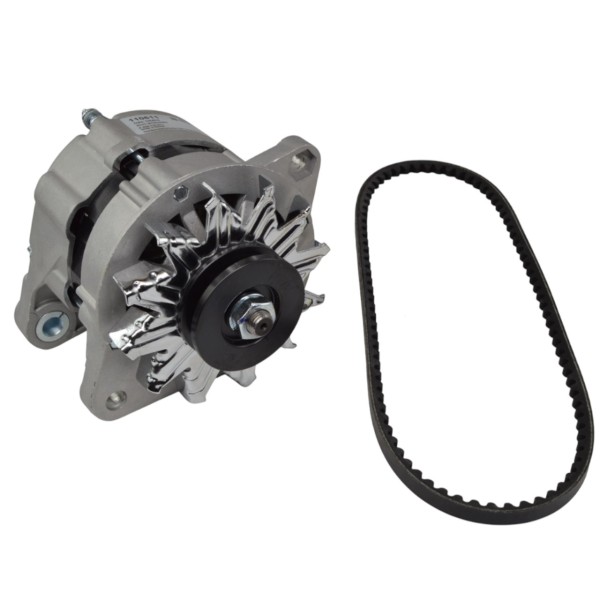 Alternator with external regulator (incl. V-belt) Fiat 124 Spider (66-78), 124 Coupé (+100 deposit)