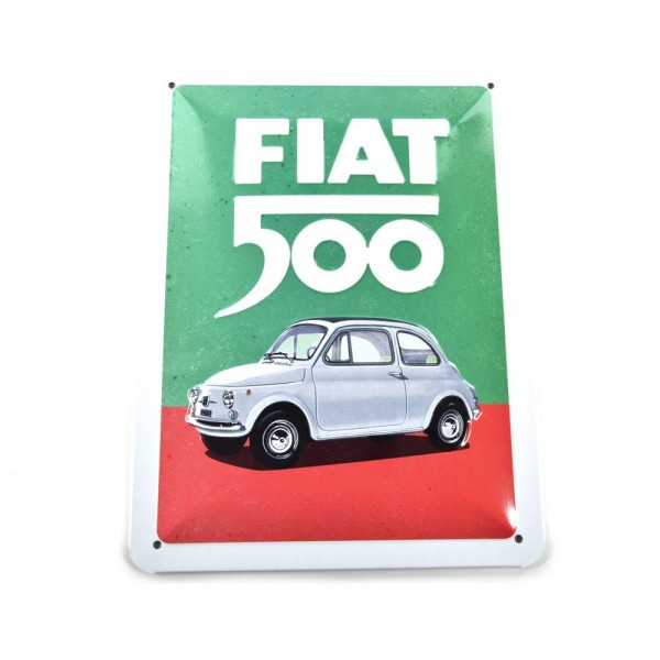 Cartello di latta "Fiat 500 - Colori Italiani" 15 x 20 cm