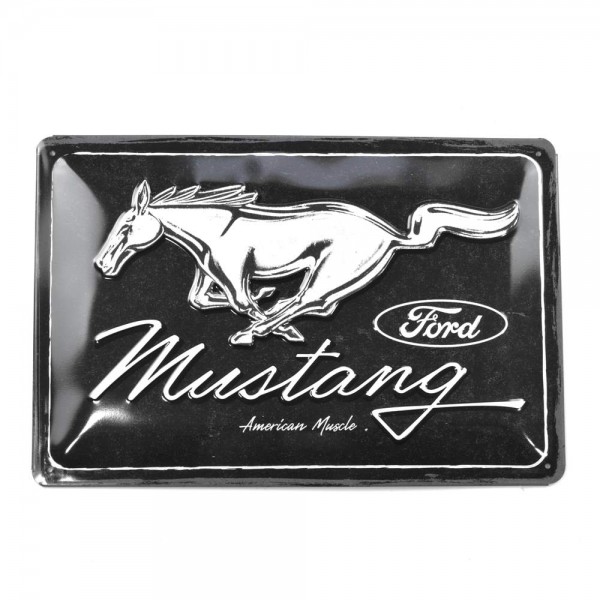 Plaque de tôle "Ford Mustang - Horse Logo Black" 20 x 30 cm