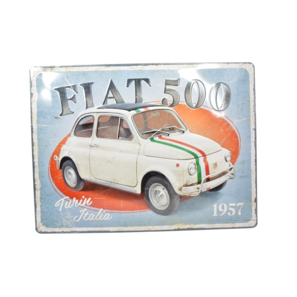 Cartello in metallo Fiat 500 - Torino Italia 1957 30 x 40 cm