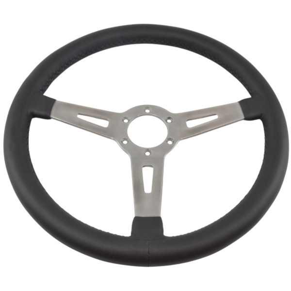 Lenkrad Leder schwarz mit silbernen Speichen Fiat 124 Spider (79-84) - neu bezogen