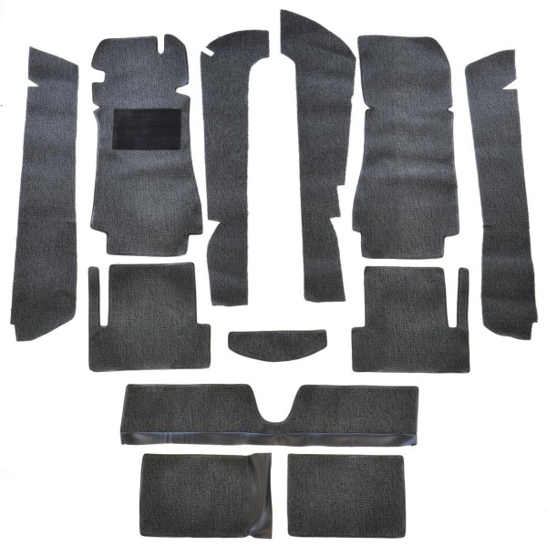 Jeu de tapis avec compartiment de rangement sous tablette DS 85 Fiat 124 Spider (bouclette noir/gris)