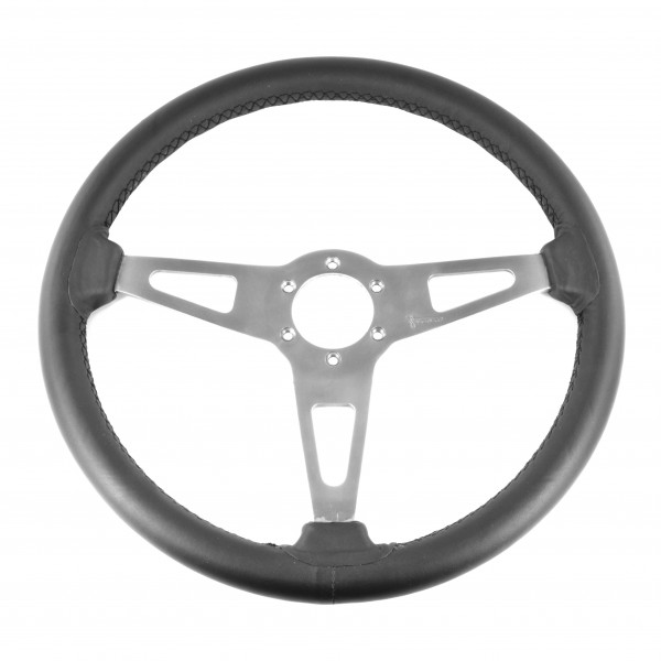 Steering wheel black leather with silver spokes Fiat 79 -84 124 Spider original reupholstered
