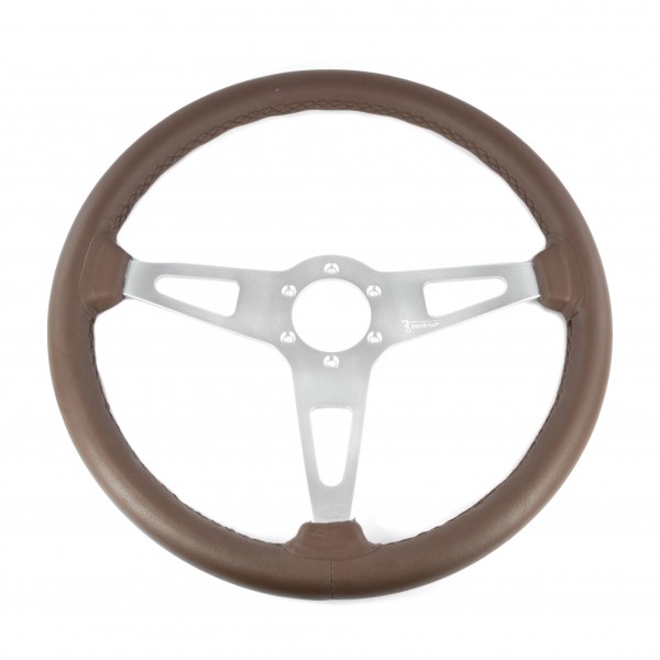 Steering wheel brown leather with silver spokes 79-84 Fiat 124 Spider original reupholstered